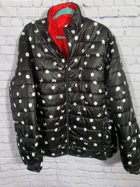 Disney Reversible Puffer Jacket Black & White Mini Mouse Red XL Vacation Casual